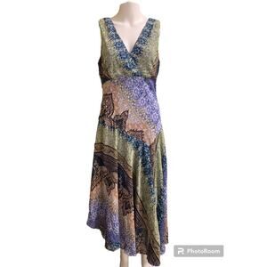 Dressbarn Women's Size 10 Dress Multicolor Mandala Pattern V Neck Sleeveless